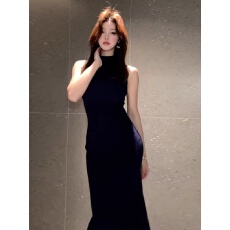 批发纯欲风无袖背心针织连衣<b class='q'>裙子</b>女夏季2026新款收腰显瘦修身包臀长裙