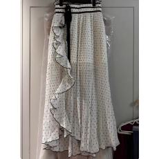 批发白色漂亮波点法式新款女夏季绑带中长款不规则荷叶边波点半身裙