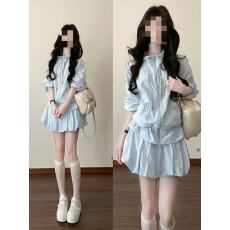 批发早春<b class='q'>运动</b>休闲套装女2026新款法式蓝色轻薄防晒外套<b class='q'>连衣裙</b>子两件套