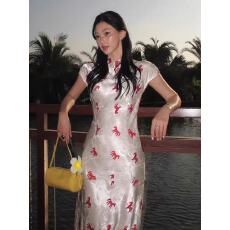 批发新中式连衣裙高级感名媛订婚礼服重工刺绣改良<b class='q'>旗袍</b>长裙收腰包臀裙