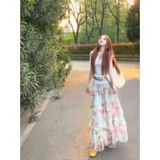 批发夏日绝美小套装女新款收腰短款短袖T恤碎花重工蛋糕<b class='q'>半身裙</b>两件套