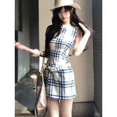 批发高知学院风格纹拼接假两件翻领<b class='q'>连衣裙</b>女腰带装饰收腰显瘦A字短裙