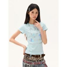 批发多巴胺辣妹穿搭小清新哥特风音符印花款短袖上衣<b class='q'>韩版</b>insT恤女新款