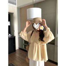 批发春日小苍兰’吊带V领抽褶木耳边宽松<b class='q'>雪纺上衣</b>衬衫女2026长袖显瘦