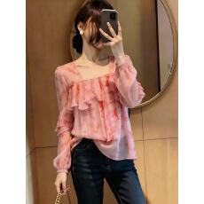 批发法式温柔风粉色长袖衬衫女荷叶边气质百搭上衣高级小众2026年<b class='q'>新款</b>