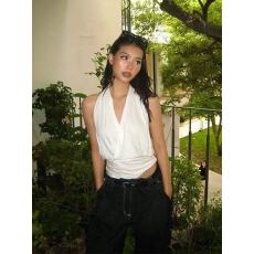 批发经典<b class='q'>欧美</b>风vintage别致褶皱交叉设计吊带背心女夏高级感挂脖上衣