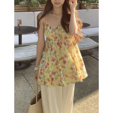 批发复古vintage温柔风少女甜美<b class='q'>碎花</b>吊带小衫女夏季新款氛围感上衣潮