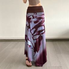 批发300斤大码女装复古晕染印花翻腰<b class='q'>网纱</b>半身<b class='q'>裙</b>百搭显瘦不规则长<b class='q'>裙</b><b class='q'>INS</b>