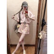 批发套装女2026春季新款韩系粉色长袖衬衫宽松上衣高腰显瘦碎花<b class='q'>半身裙</b>