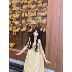 批发甜美<b class='q'>可爱</b>小个子小飞袖木耳边无袖<b class='q'>连衣裙</b>子女夏季宽松蝴蝶结A字裙