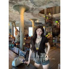 批发纯色复古豹纹不规则荷叶边吊带上衣+<b class='q'>短款</b><b class='q'>开衫</b>