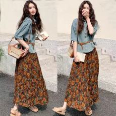 批发成套搭配超好看套装裙女夏2026新款短袖<b class='q'>牛仔</b>衬衫碎花半身裙两件套