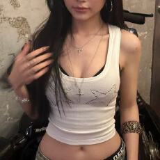 批发欧美性感辣妹风<b class='q'>街头</b>纯色星星圆珠修身短款U领吊带小背心女夏上衣