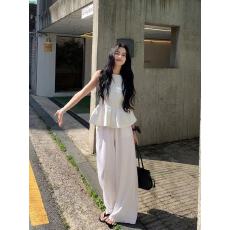 批发外穿不规则显瘦甜辣风荷叶边别致无袖上衣2026<b class='q'>夏</b>季新款阔腿裤套装