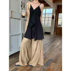 批发生椰甜酷不规则V领宽松吊带背心女2026年<b class='q'>夏</b>季阔腿裤度假风两件套