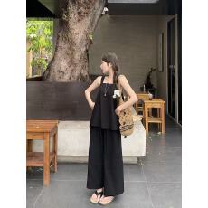 批发韩系辣妹风设计感吊带背心女装<b class='q'>夏</b>季时尚高腰显瘦直筒阔腿裤两件套