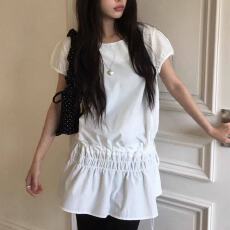 批发东大门ins褶皱收腰短袖衬衫连衣裙小个子显瘦气质<b class='q'>通勤</b>