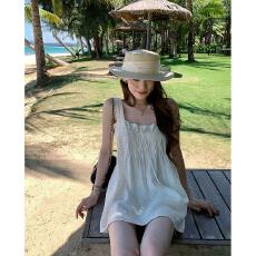 批发法式纯欲风蕾丝吊带背心女外穿夏季宽松显瘦减龄白色无袖绑带上衣