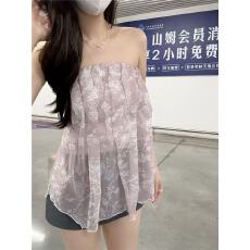 批发紫色碎花雪纺抹胸背心女2026夏季新款小众洋气个性百搭高级感上衣