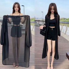 批发2026女装韩版网纱<b class='q'>长款</b>衬衫女开衫外套宽松显瘦长袖上衣<b class='q'>雪纺衫</b>