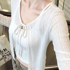 批发2026新款爆款系带白色长袖<b class='q'>开衫</b>女装夏季减龄巨百搭超薄款外套