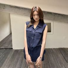 批发法式工装翻领<b class='q'>无袖</b>衬衫上衣背心女2026年春夏款小个子短裙两件套装