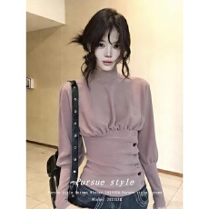 批发【复古温婉】小蛮腰新中式国风内搭打底衫女春秋高领<b class='q'>t</b><b class='q'>恤</b>收腰上衣