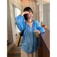批发多巴胺配色2026年夏季新款韩系气质系带宽松防晒小衫上衣<b class='q'>衬衫女</b>