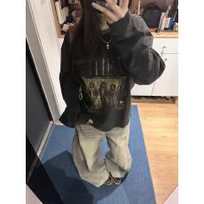 批发重磅纯棉美式复古图案印花长袖高级潮流男女<b class='q'>嘻哈</b>上衣设计长袖ins
