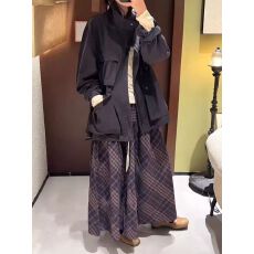 批发日系复古格纹半身裙女秋冬2025新款<b class='q'>高腰</b>显瘦百搭A字裙抽褶长裙子