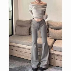 批发美式抽绳高腰运动休闲<b class='q'>裤</b>女春夏韩版百搭灰色阔腿<b class='q'>裤</b><b class='q'>垂</b>感拖地长<b class='q'>裤</b>子
