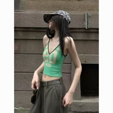 批发美式辣妹性感V领字母印花吊带背心女夏季多巴胺修身显瘦上衣潮ins