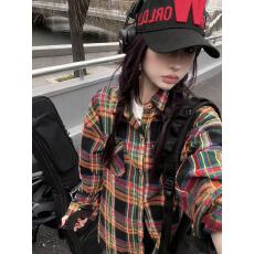 批发春季港风复古磨毛格子<b class='q'>衬衫</b><b class='q'>长袖</b>女爆款宽松大码叠穿上衣防晒外套潮