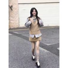 批发韩系甜美学院风套装女秋季小个子针织马甲衬衫半身裙jk制服三件套