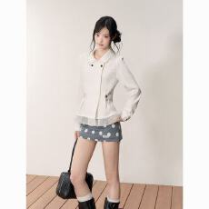 批发韩式小众设计2026春秋感收腰<b class='q'>衬衫</b>女<b class='q'>长袖</b>花边拼接显瘦通勤上衣外套
