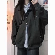 批发工装外套女秋季2026新款美式复古<b class='q'>休闲</b>宽松纯色男女款飞行夹克上衣