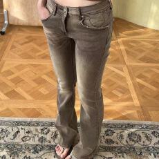 批发美式复古y2k千禧风辣妹低腰牛仔裤子女水洗美拉德棕色猫须拖地裤