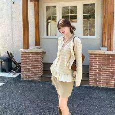 批发韩系休闲风时尚套装女春秋季新款长袖宽松开衫镂空修身吊带两件套
