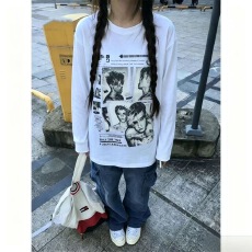 批发纯棉国潮美式高街字母印花<b class='q'>长袖</b><b class='q'>T</b><b class='q'>恤</b>女2026小众通勤情侣上衣