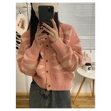 批发小个子条纹<b class='q'>毛衣</b>外套女2026秋季设计感小众针织开衫百搭慵懒风上衣