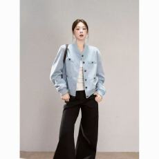 批发韩系复古麂皮绒夹克<b class='q'>外套</b>女秋冬<b class='q'>新款</b>蓝色棒球短款立领工装休闲上衣