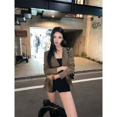 批发美式视觉系麂皮翻领立体裁剪修身短款夹克外套女<b class='q'>夏</b>季新款上衣