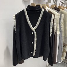 批发木耳边小香风复古无袖针织马甲背心外套女秋洋气减龄时尚2025韩版