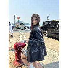 批发美式复古棕色西装皮衣外套女港风春秋2025年新款韩版时尚夹克上衣