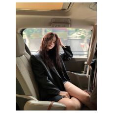 批发黑色复古PU皮衣西装<b class='q'>外套</b>女春秋季新款宽松休闲<b class='q'>气质</b>高级感上衣