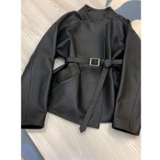 批发皮衣女短款2025年春秋新款韩版腰带收腰显瘦圆领休闲百搭外套ins