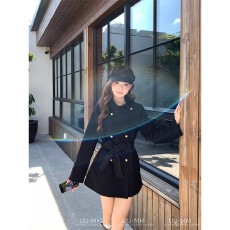 批发2025秋季名媛黑色风衣女网红爆款小个子韩系中长款英伦风外套