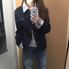 批发新款美式复古格纹拼接工装外套女宽松<b class='q'>休闲</b>时尚百搭上衣潮