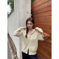 批发设计感双拉链连帽毛衣针织开衫女春秋慵懒风宽松外搭<b class='q'>羊绒</b>上衣<b class='q'>外套</b>