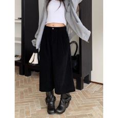 批发灯芯绒七八分裤阔腿裤女冬加绒加厚高腰宽松直筒裤小个子条绒靴裤